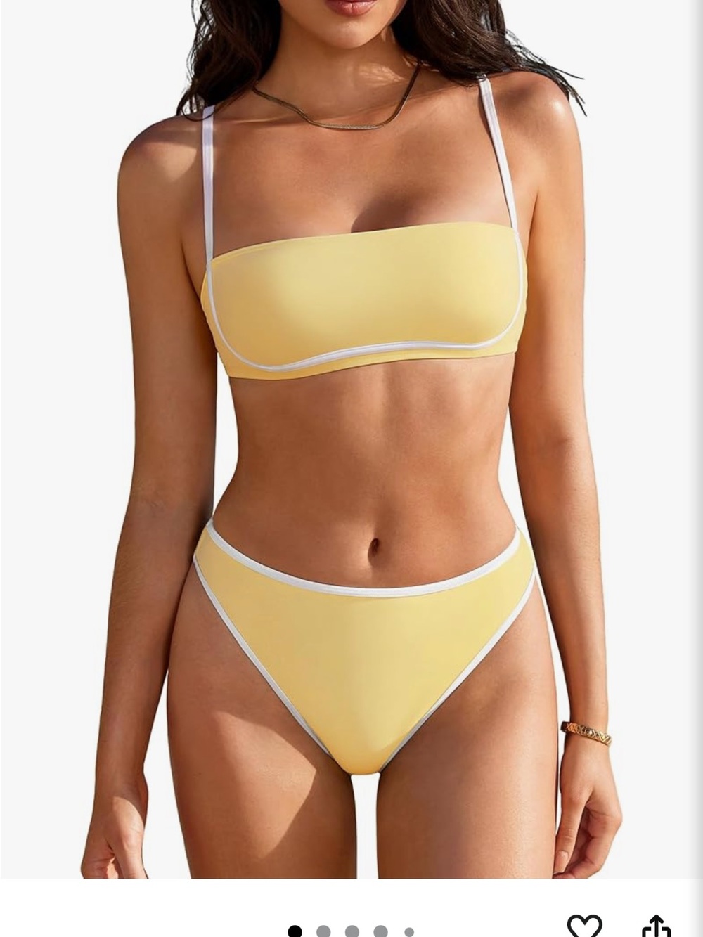 Yellow Bandeau Bikini Set with White Trim - Women's Swim